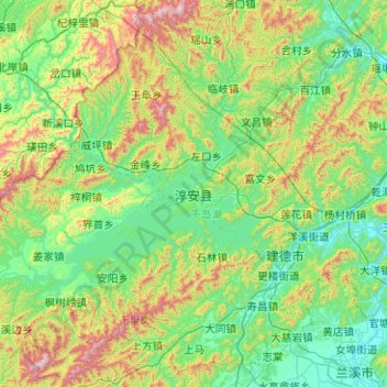 Mapa topográfico Chun'an County, altitude, relevo