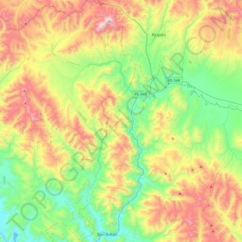 Mapa topográfico Antauta, altitude, relevo