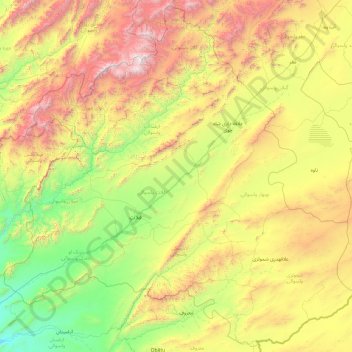 Mapa topográfico Zabol, altitude, relevo