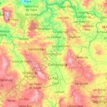 Mapa topográfico Comayagua, altitude, relevo