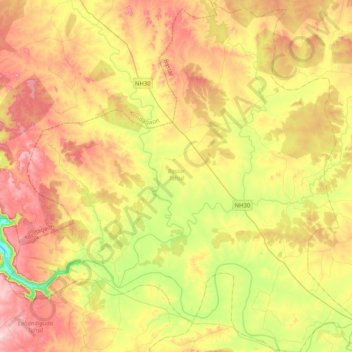 Mapa topográfico Bastar Tahsil, altitude, relevo