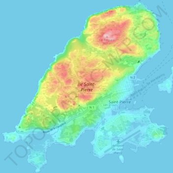 Mapa topográfico Saint Pierre Island, altitude, relevo