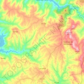 Mapa topográfico Carvalhal, altitude, relevo