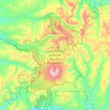 Mapa topográfico Mount Saint Helens National Volcanic Monument, altitude, relevo