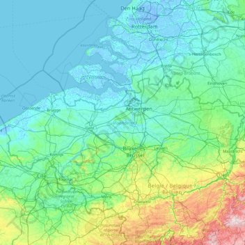 Mapa topográfico Vlaanderen, altitude, relevo