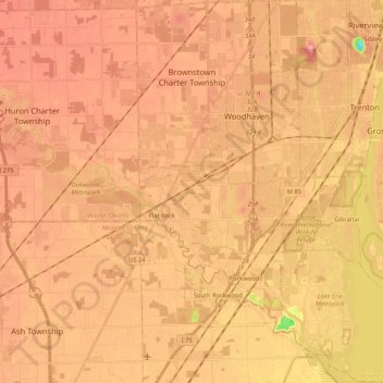Mapa topográfico Brownstown Charter Township, altitude, relevo