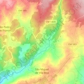 Mapa topográfico São Miguel de Vila Boa, altitude, relevo