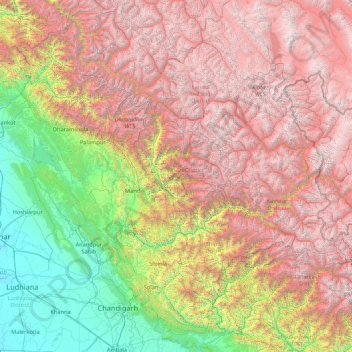 Mapa topográfico Himachal Pradesh, altitude, relevo