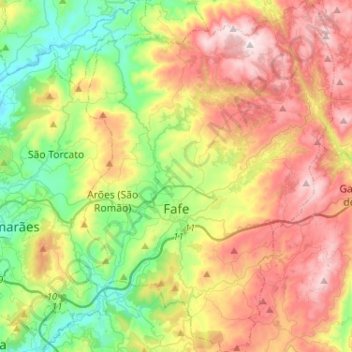 Mapa topográfico Fafe, altitude, relevo