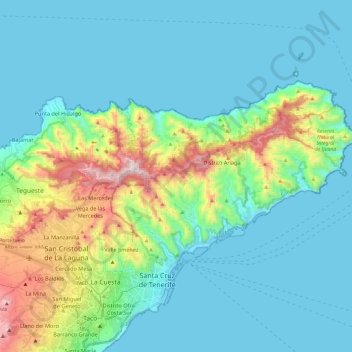Mapa topográfico Macizo de Anaga, altitude, relevo