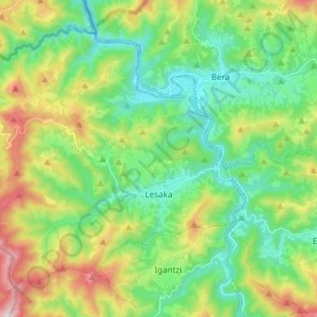 Mapa topográfico Lesaca, altitude, relevo