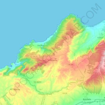 Mapa topográfico Aïn El Kerma, altitude, relevo