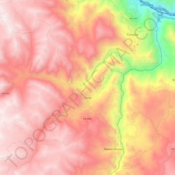 Mapa topográfico Laria, altitude, relevo
