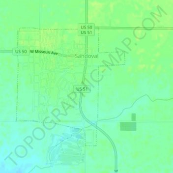 Mapa topográfico Sandoval, altitude, relevo