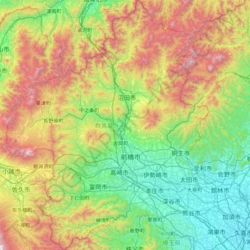 Mapa topográfico 群馬県, altitude, relevo