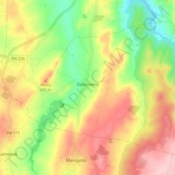 Mapa topográfico Vascoveiro, altitude, relevo