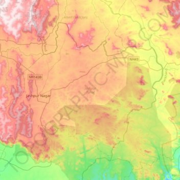 Mapa topográfico Jashpur Tahsil, altitude, relevo
