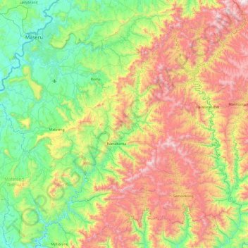 Mapa topográfico Maseru, altitude, relevo