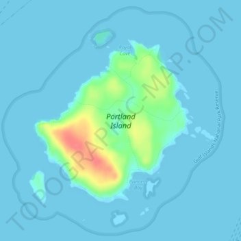 Mapa topográfico Portland Island, altitude, relevo
