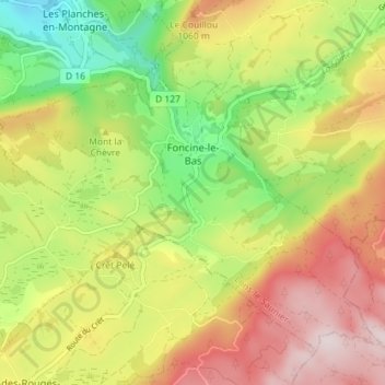 Mapa topográfico Foncine-le-Bas, altitude, relevo