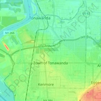 Mapa topográfico Town of Tonawanda, altitude, relevo