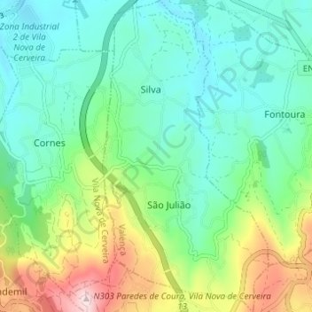 Mapa topográfico São Julião e Silva, altitude, relevo