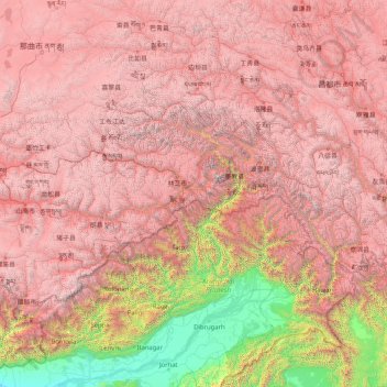 Mapa topográfico Nyingchi Prefecture, altitude, relevo