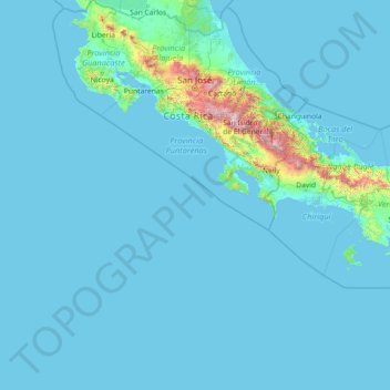 Mapa topográfico Costa Rica, altitude, relevo