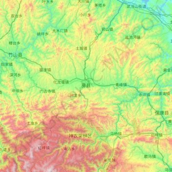 Mapa topográfico Fangxian, altitude, relevo