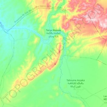 Mapa topográfico Targa Wassay, altitude, relevo