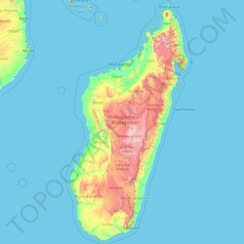Mapa topográfico Madagáscar, altitude, relevo