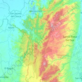 Mapa topográfico Montecristo, altitude, relevo