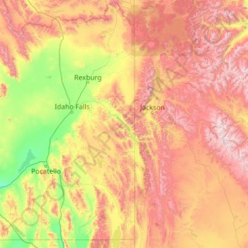 Mapa topográfico Caribou-Targhee National Forest, altitude, relevo