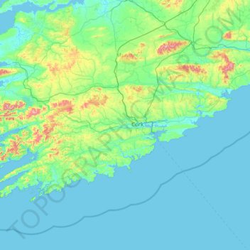 Mapa topográfico County Cork, altitude, relevo