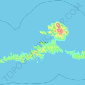 Mapa topográfico Atka Island, altitude, relevo