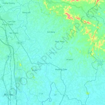 Mapa topográfico Phú Bình District, altitude, relevo