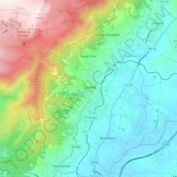 Mapa topográfico Covilhã e Canhoso, altitude, relevo