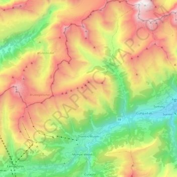 Mapa topográfico Disentis/Mustér, altitude, relevo