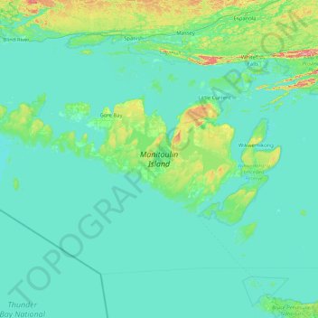 Mapa topográfico Manitoulin Island, altitude, relevo