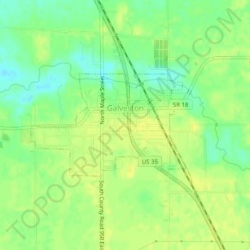 Mapa topográfico Galveston, altitude, relevo