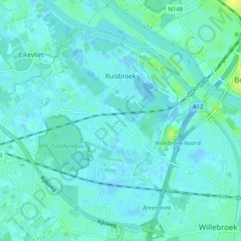 Mapa topográfico Ruisbroek, altitude, relevo