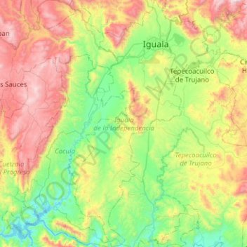 Mapa topográfico Iguala de la Independencia, altitude, relevo