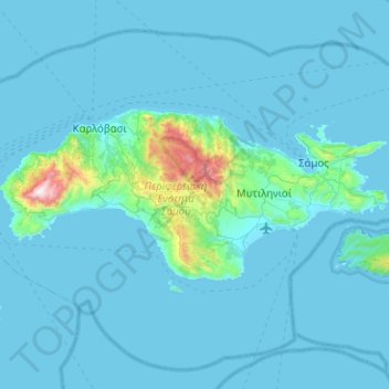 Mapa topográfico Σάμος, altitude, relevo