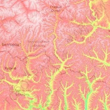 Mapa topográfico Оскол, altitude, relevo