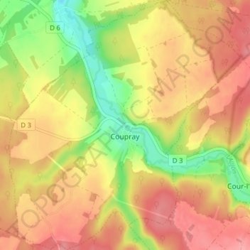 Mapa topográfico Coupray, altitude, relevo