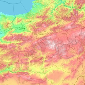 Mapa topográfico Bolu, altitude, relevo