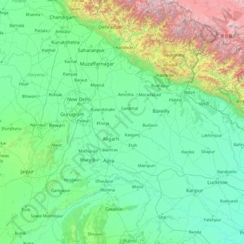 Mapa topográfico Yamuna, altitude, relevo