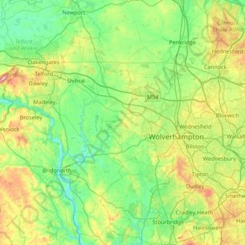 Mapa topográfico South Staffordshire, altitude, relevo