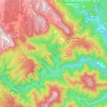 Mapa topográfico Susqueda, altitude, relevo