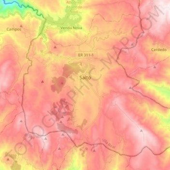Mapa topográfico Salto, altitude, relevo